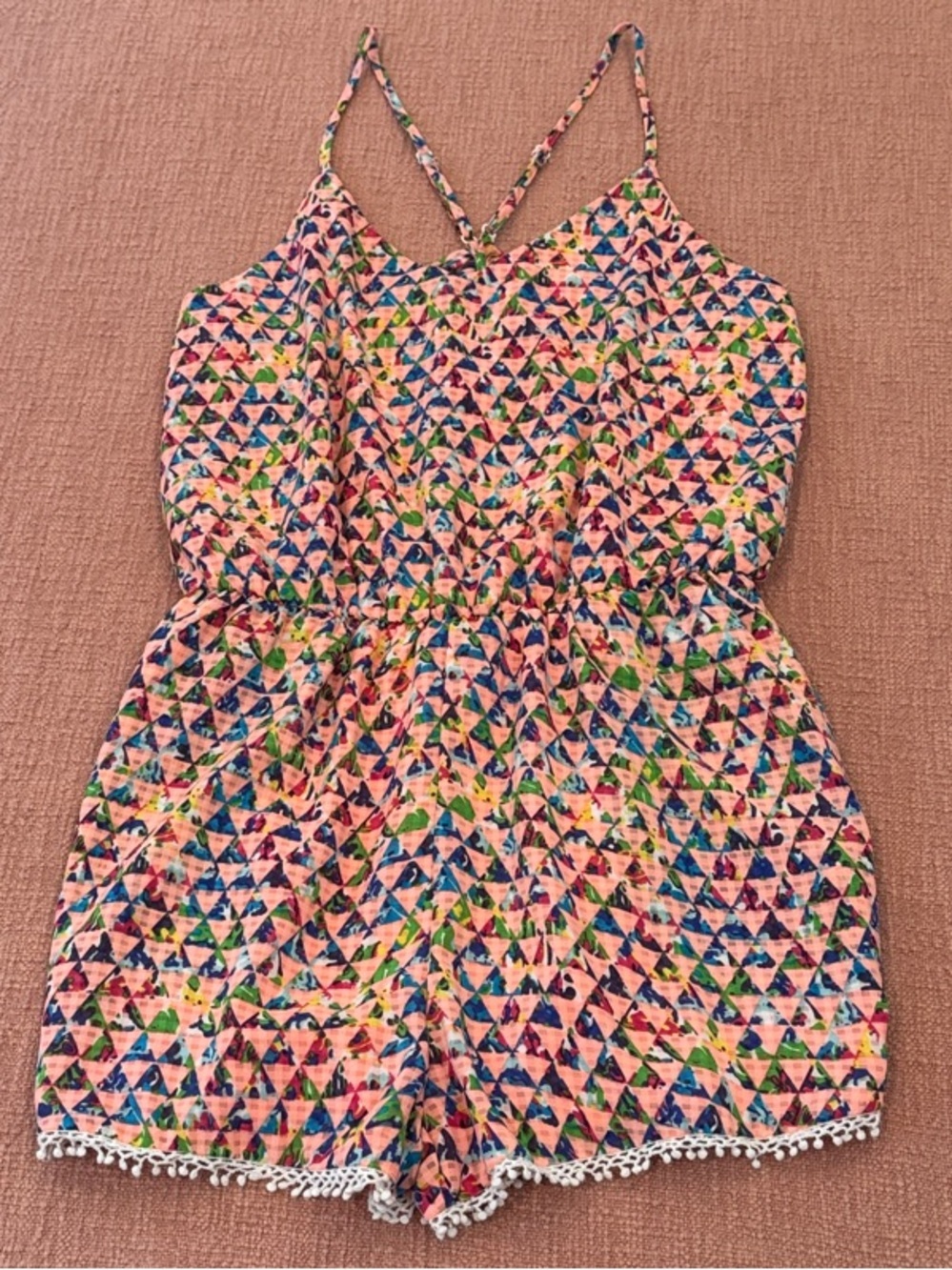 Xtaren med wm’s Pink Multi-Color Print Spaghetti-Strap Romper / short onesie